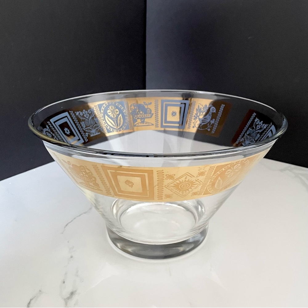 Gold & Blue Glass Punch Bowl by Culver